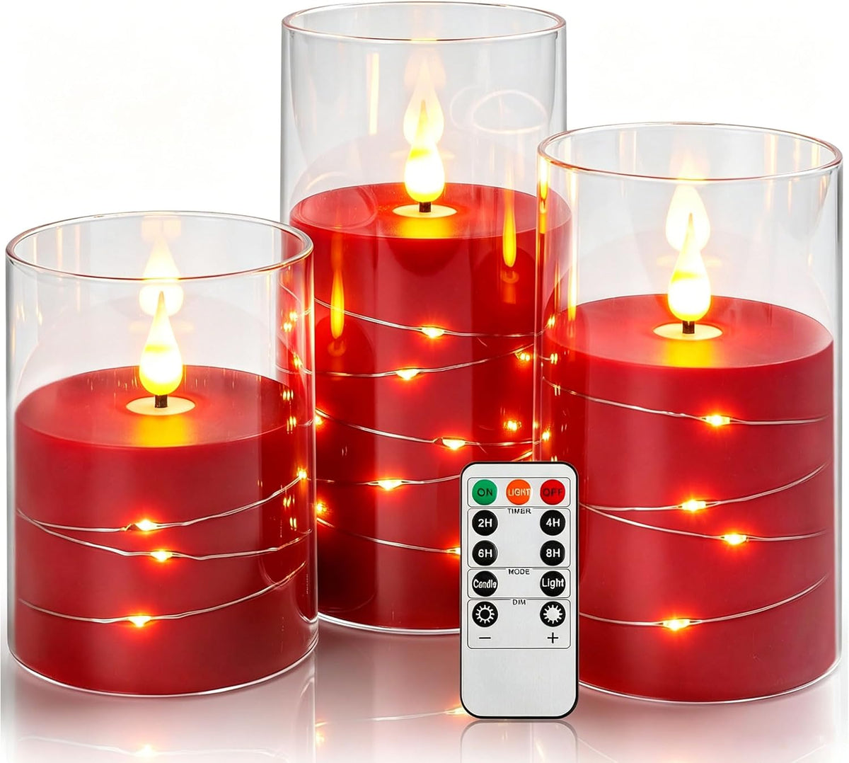 5 Pack Ivory Transparent Taper Candles, Black Wick Flickering Flameless LED Candles with Fairy Lights, Heat Resistant Reusable Plastic Candles, Remote Control, 14/14/16/18/20cm, Indoor Outdoor Decor