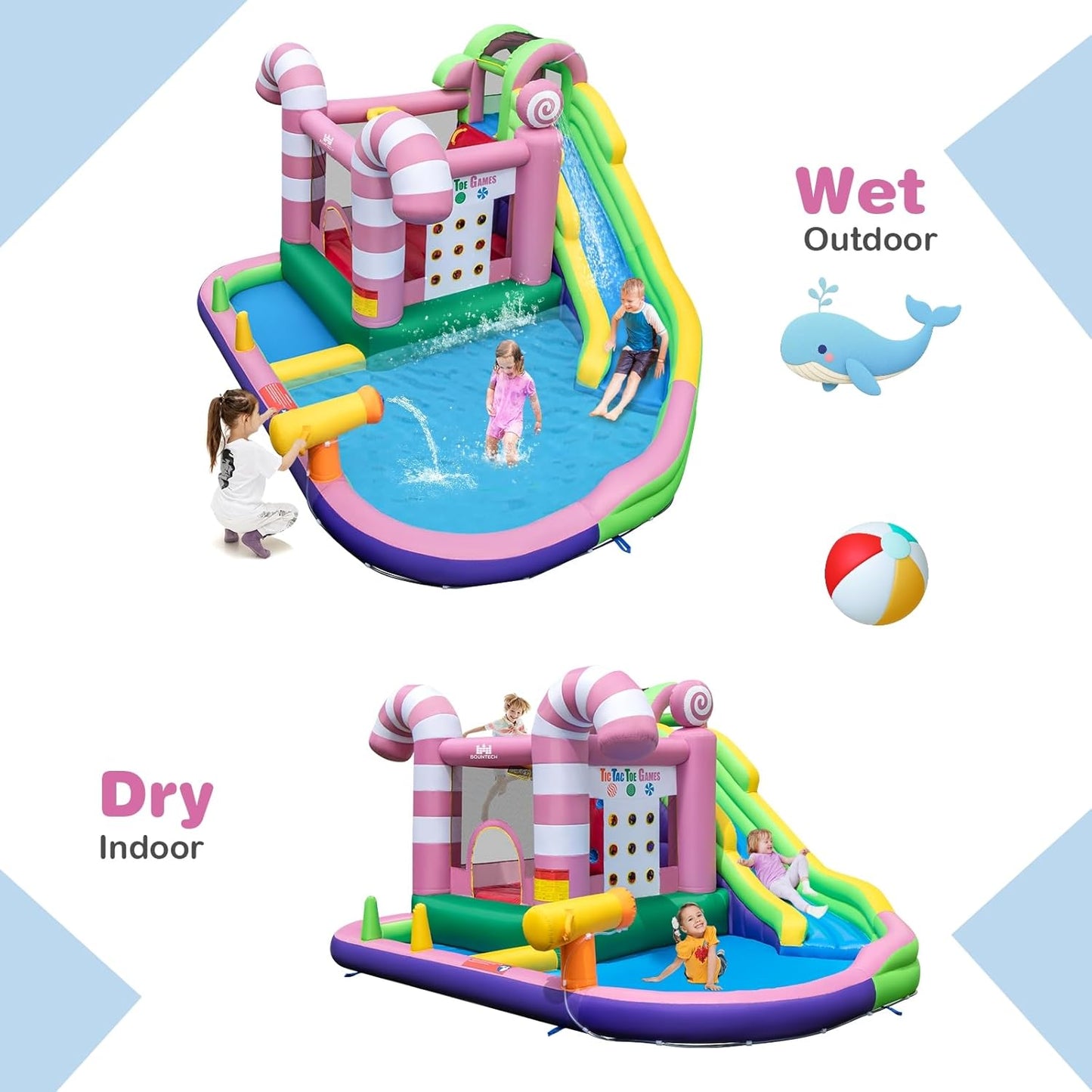 Maxmass Kids Inflatable Bounce House with Water Slide, Climbing Wall & Pool — 425 x 375 x 225 cm
