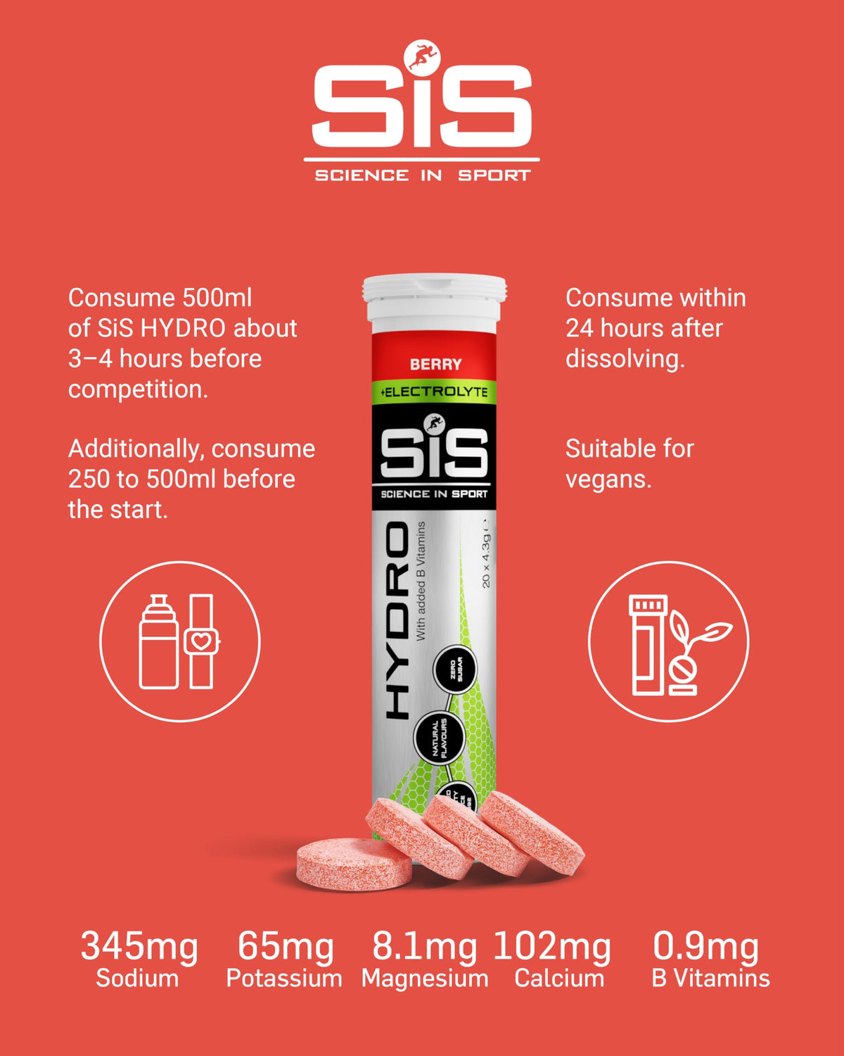 Science in Sport Hydro Electrolyte Tablets, Berry, 20 Tablets