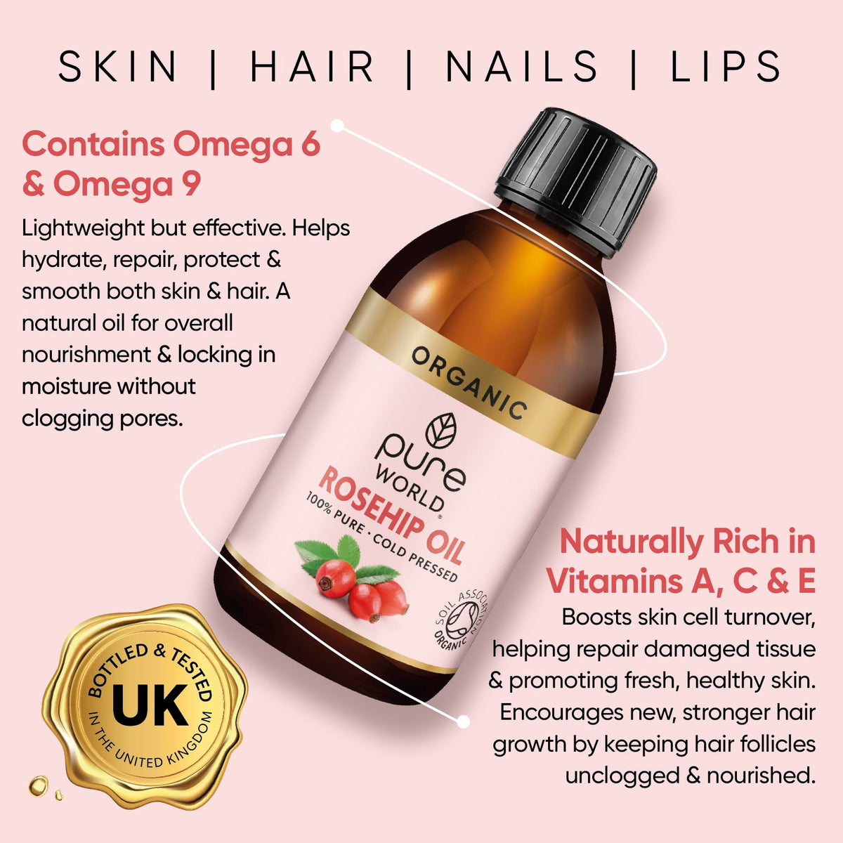 Pure World Natural Castor Oil 250ML Cold & Freshly Pressed 100% Pure and Undiluted Hexane Free Nourish Your Skin and Hair Eyebrows, Nails, Beard, Hair, Eyelash Growth Food Grade