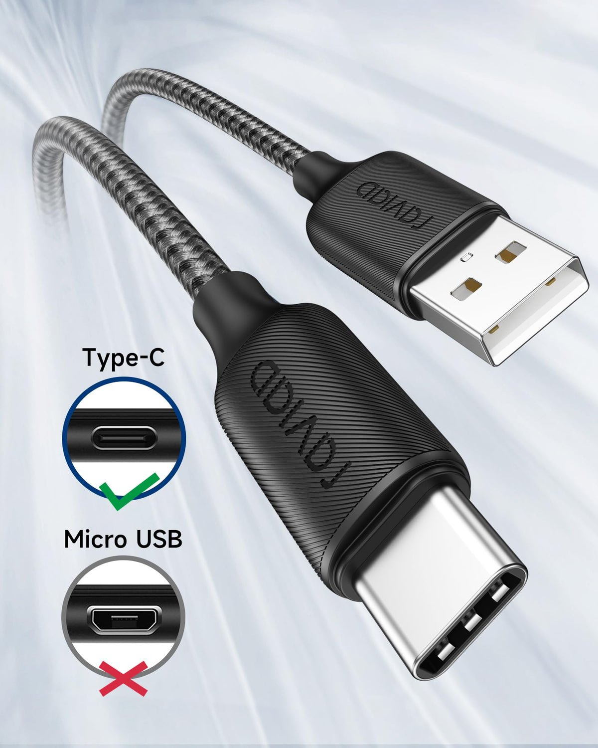 RAVIAD USB C Charger Cable 3M Long Type C Cable Fast Charging 3.1A Braided