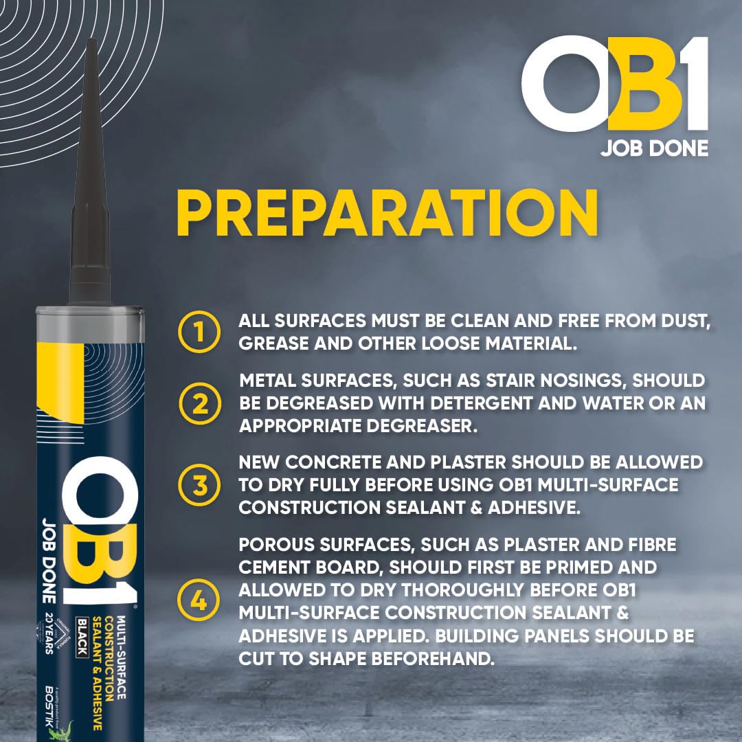 OB1 Clear Multi-Surface Construction Sealant & Adhesive, 290ml 2in1 formula