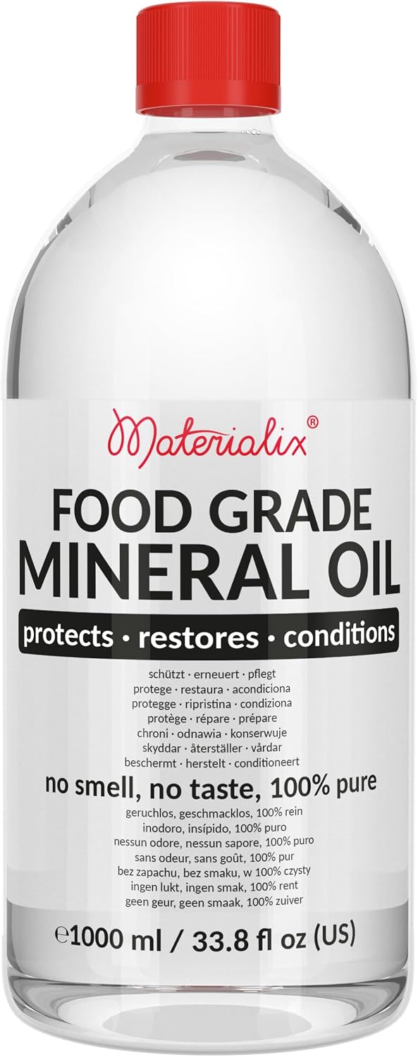 Materialix Food Grade Mineral Oil 1000ml - for Wood, Bamboo, Stainless - Chopping Board Oil, Butcher Block Oil - Cutting Board Oil and Conditioner, Wood Oil, Knife Oil, Mineral Oil Food Grade