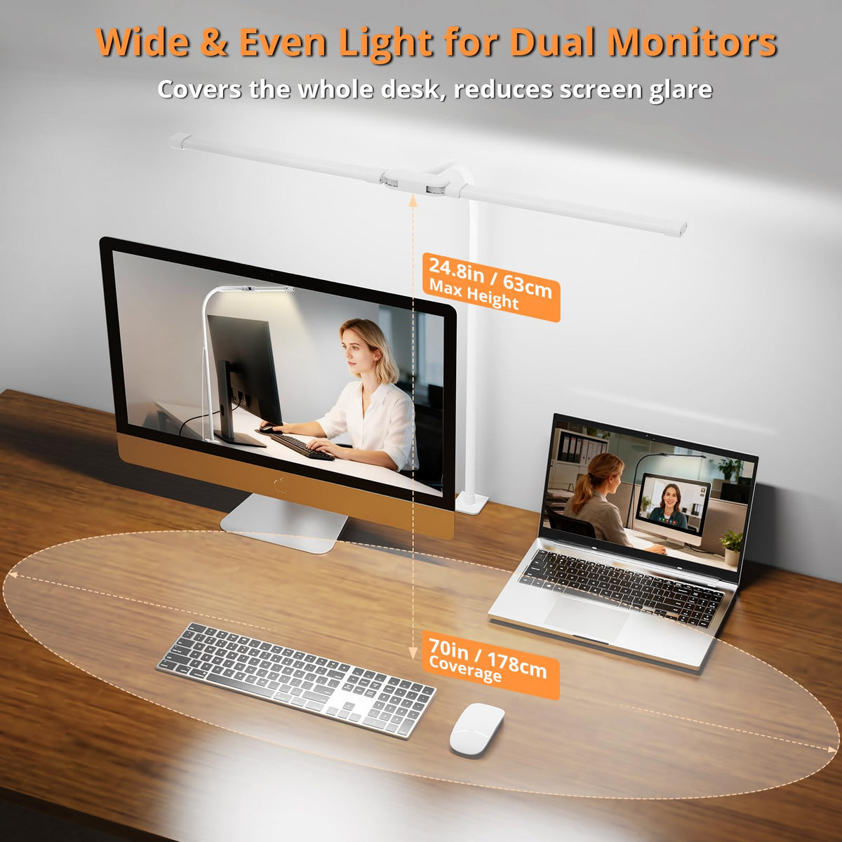Woputne Dual Head Led Desk Lamp with Clamp for Home Office Study, 24W,Black