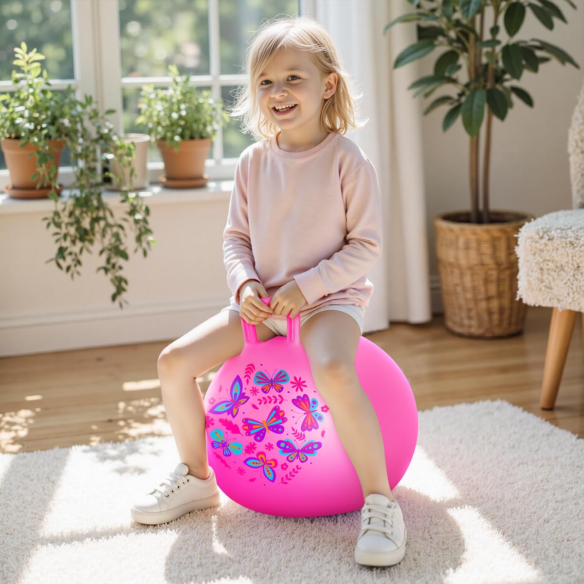 Vastoy 20 Inch Space Hopper Ball for Kids 6-9 Years - Anti-Slip Space Hopper with Hand Pump, Bouncy Inflatable Ride On Toy for Indoor Outdoor Fun, for Children (Blue Eyes)