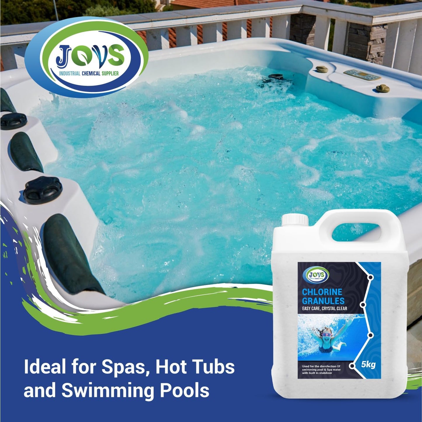 JOVS Non Chlorine Shock 5kg - Spa Treatment for Hot Tubs & Swimming Pools - Water Clarifier, Paddling Reducer, Cleaner, and Pool Maintenance Essential - Included Pool Chemicals.