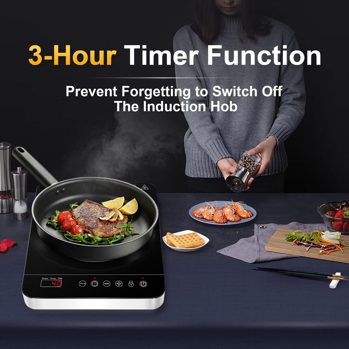Aobosi Single Induction Cooker,Portable Induction Hob with Ultra-thin Body(32 * 26 * 4.2),20 Power and Temperature levels,Booster Function 2000W,Safety Lock,10H Timer,Black