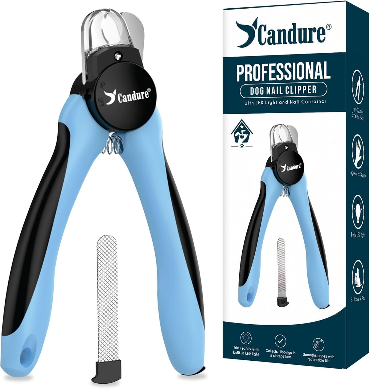 Candure Dog Nail Clippers for Large, Medium and Small Breed Professional Pet Nail Clipper Suitable for Cats, Rabbits and Guinea Pigs with Safety Lock (All Size Pets, Dark Blue)