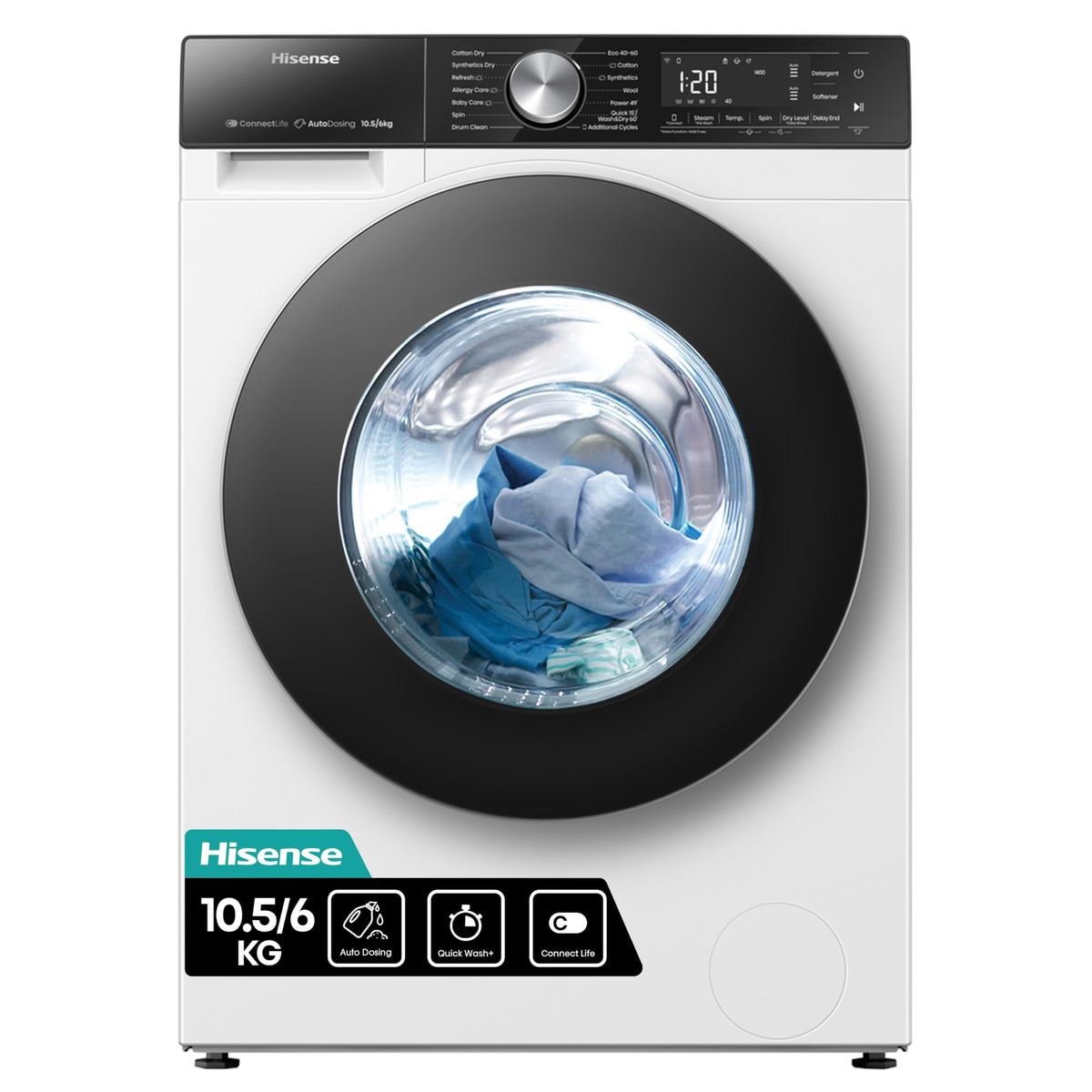 Hisense 3S Series WD3S8043BB3 Wifi Connected 8Kg and 5Kg Washer Dryer with 1400 rpm - Black - A-D Rated