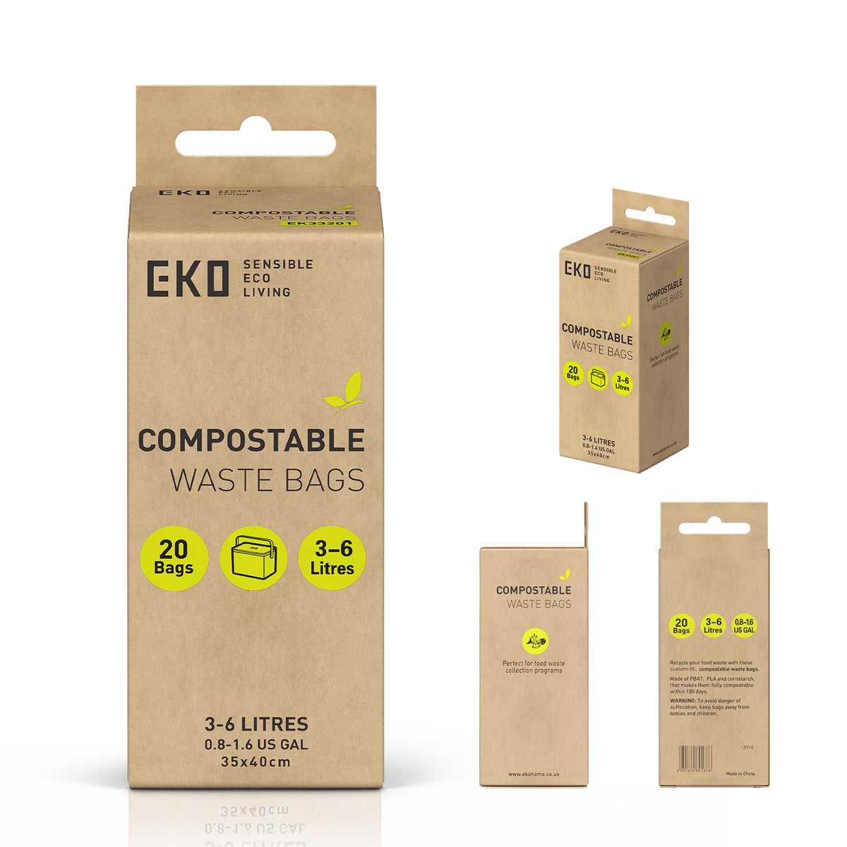 EKO Bin Bags, Kitchen Bin Liners, Drawstring, 40-60 Litre, 12 Count, Code F