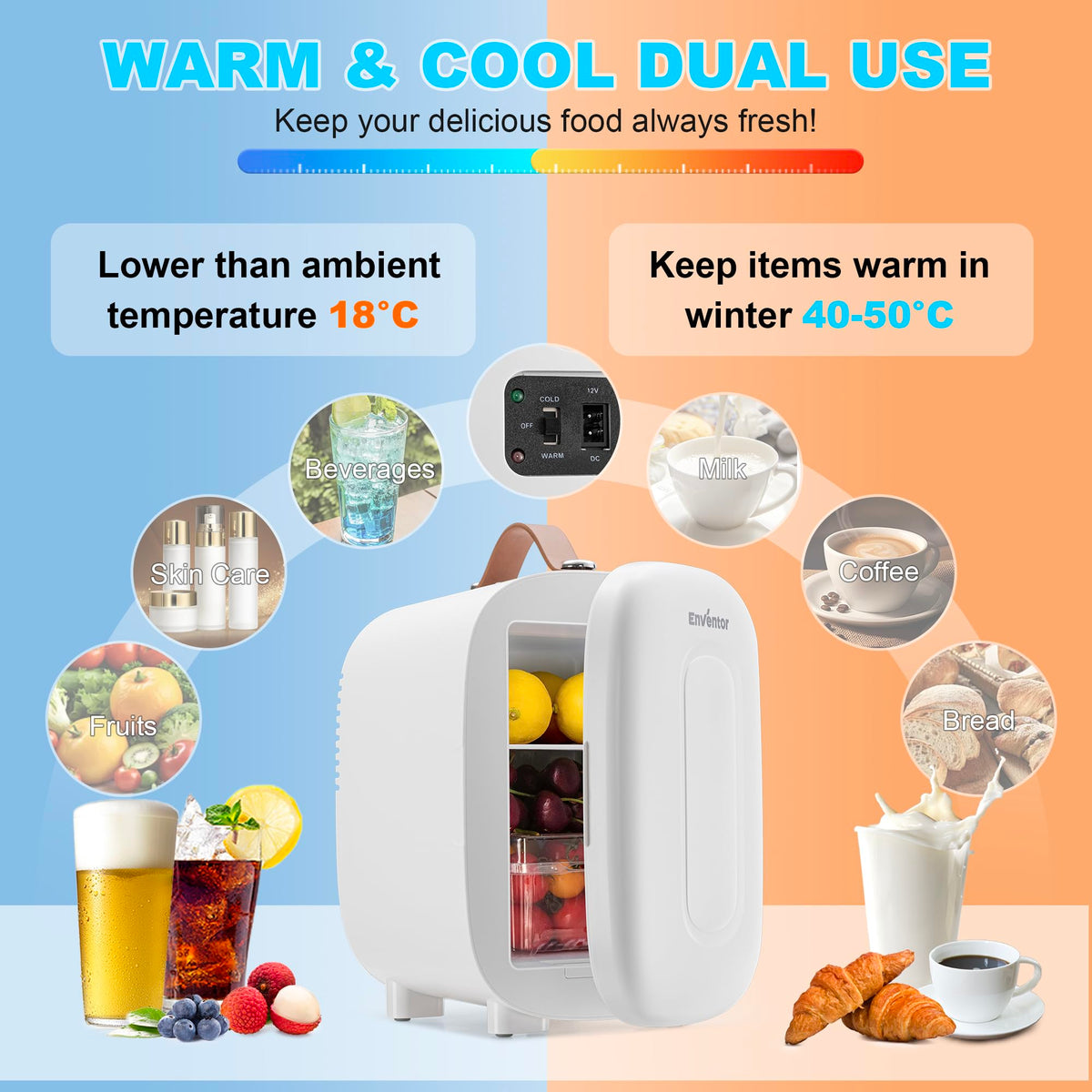 Enventor Mini Fridge 4 Litre/ 6 Can, Portable Cooler and Warmer, AC+12V DC