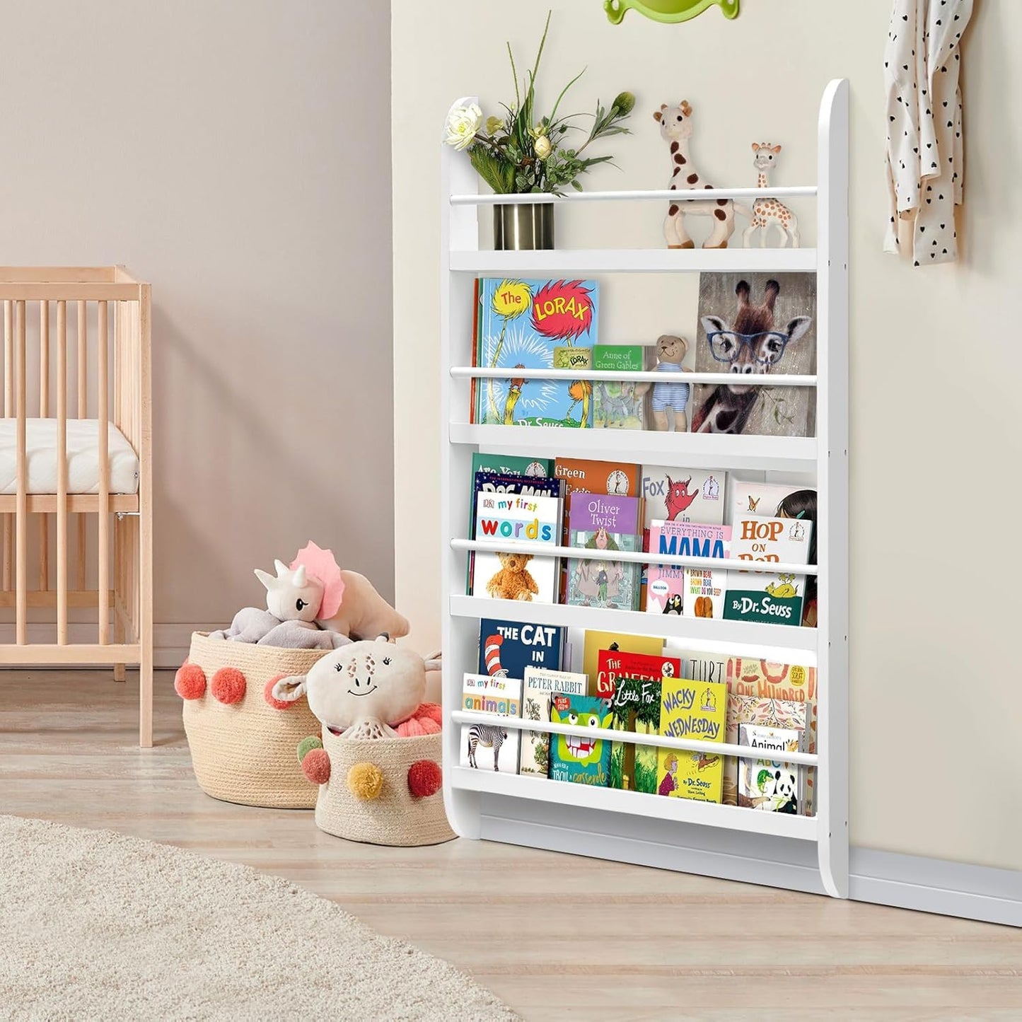 Kids Bookcase Modern Childrens Bookcase 4-Tier Book Shelf Display Rack Book Shelf Kids Room 10 CM Depth Suitable for Children's Children's Room School 116.5x60x 10CM White