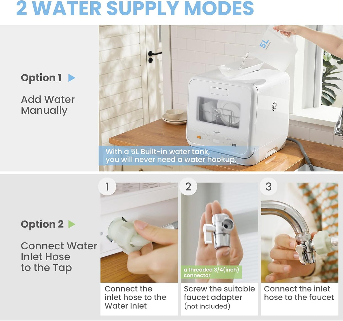 COMFEE' Table Top Dishwasher, No Plumbing Needed, for Singles & Couples