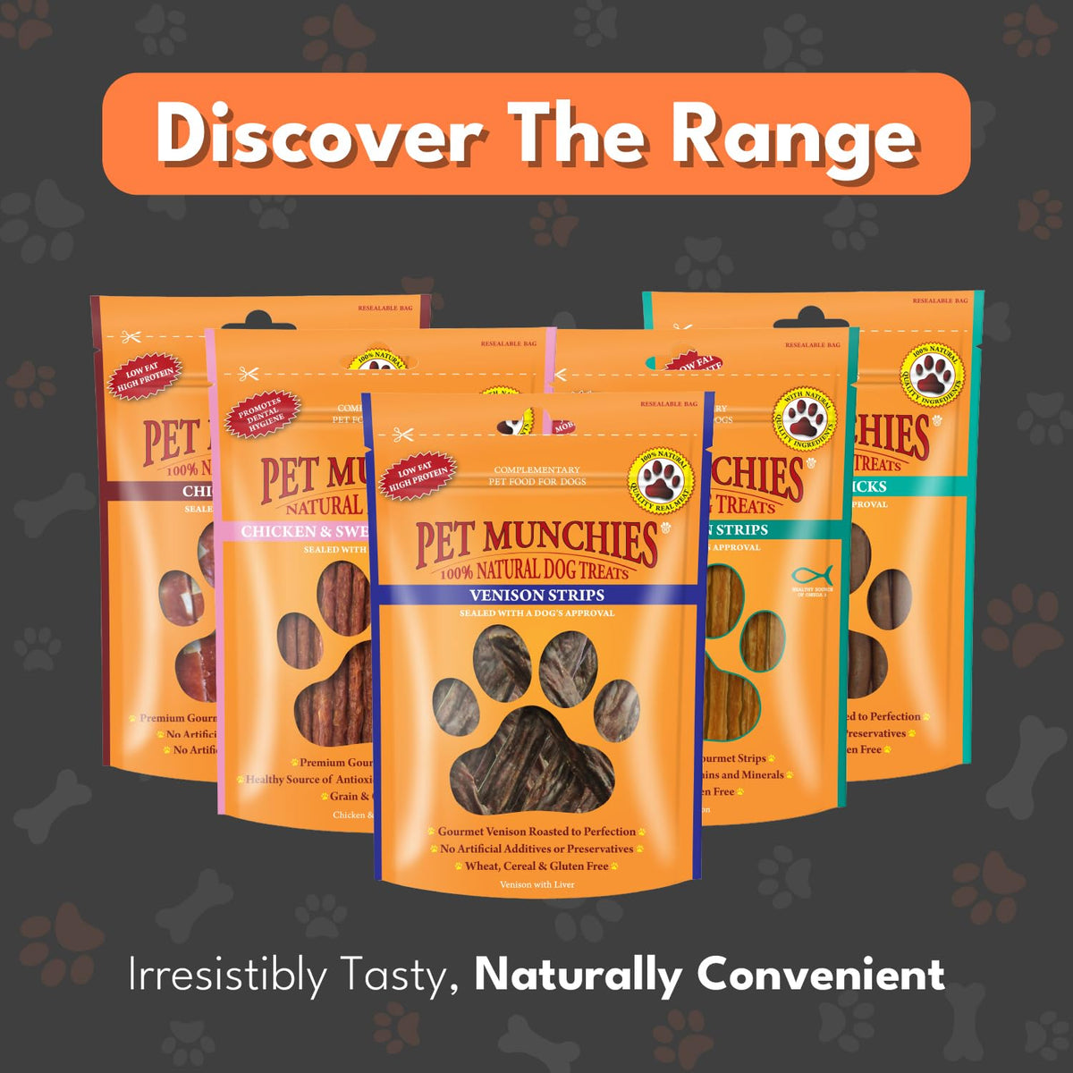 Pet Munchies Venison Strips Dog Treats, Premium Wheat Free Dog Chews with Natural Real Meat, Low in Fat and High in Protein 75g (Pack of 8)