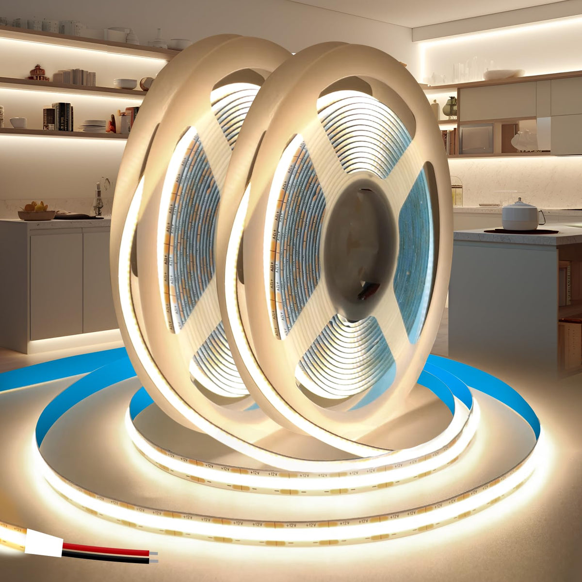 KSIBNW LED Strip Light COB 24V, 5M Cool White 6000K Led Strip Lights 5mm Width LED Tape Lights Flexible CRI90+ Uniform Dotless for Bedroom Cabinet Kitchen Decoration (No Power Supply)