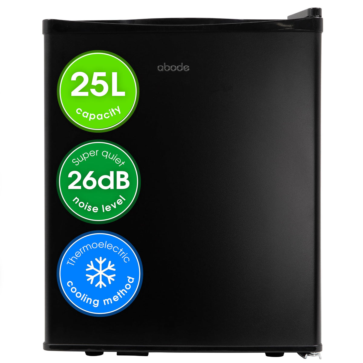 Abode Quiet Mini Cooler 25L Thermoelectric for Drinks with Adjustable Thermostat, Portable in White, Compact For Bedroom, Home, Caravan with Reversible Door A25THBC102W
