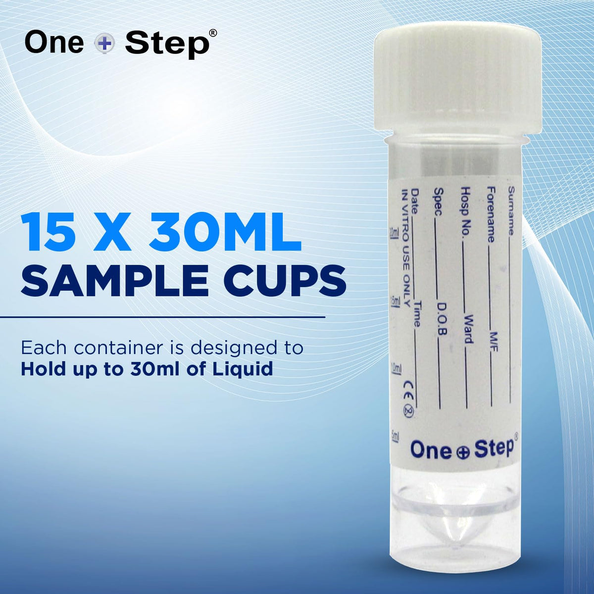 15 Urine Sample Bottles Specimen Pot Graduated Container with Lid & Label 30ml