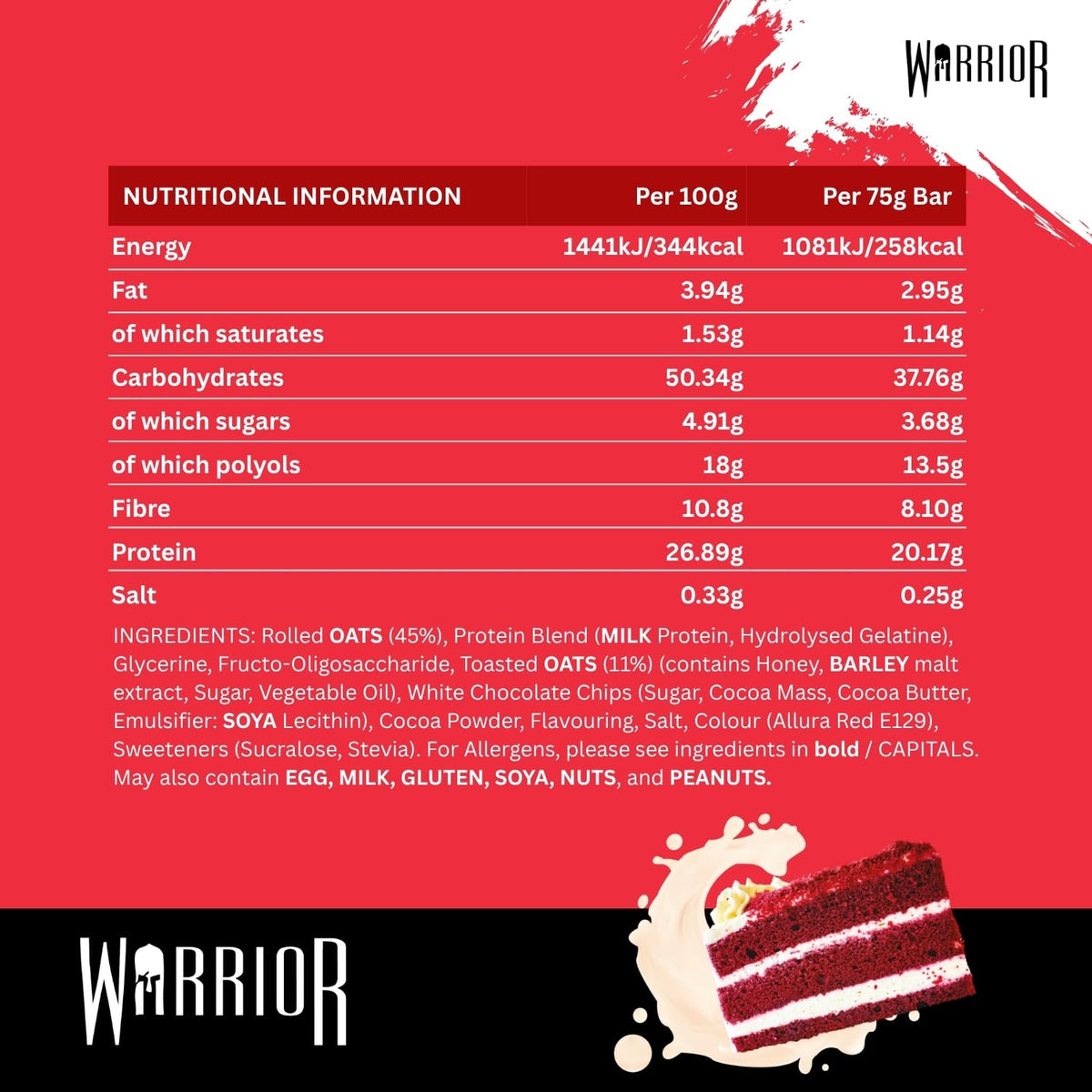 Warrior RAW Protein Bars 12 x 75g High Protein Oat Flapjack Snack