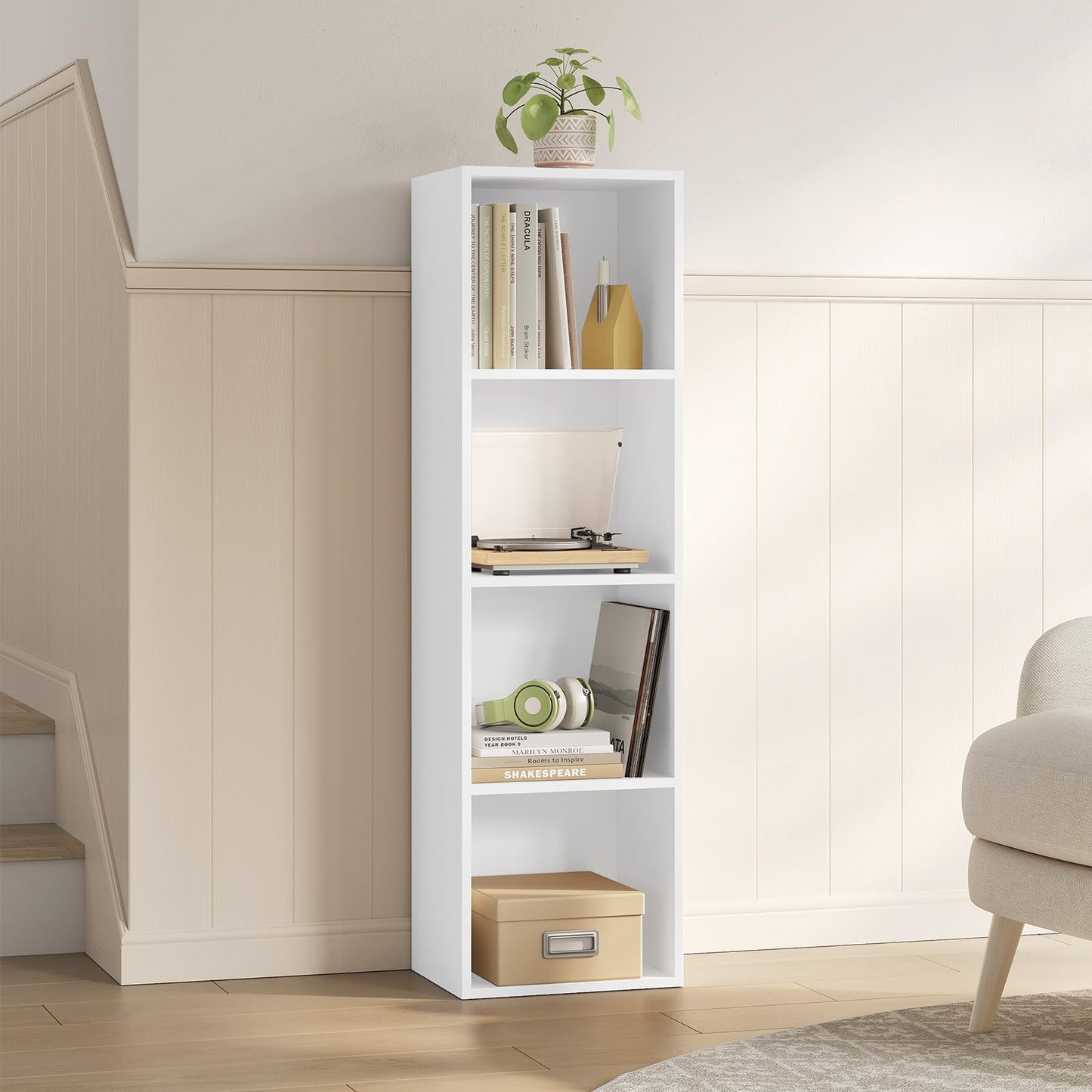 WOLTU Bookcase, White Book Shelf 6 Storage Cubes Unit, Tall Freestanding Bookcases for Living Room,Bedroom