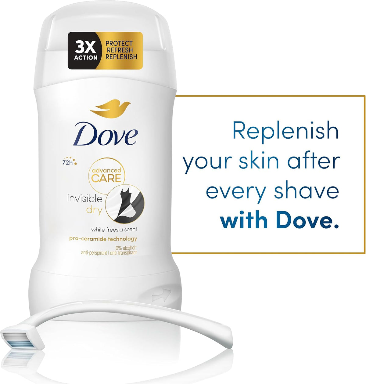 Dove Advanced Care Invisible Dry Anti-Perspirant Cream Women's Deodorant Stick with pro-ceramide technology for 72 hours sweat protection 50 ml