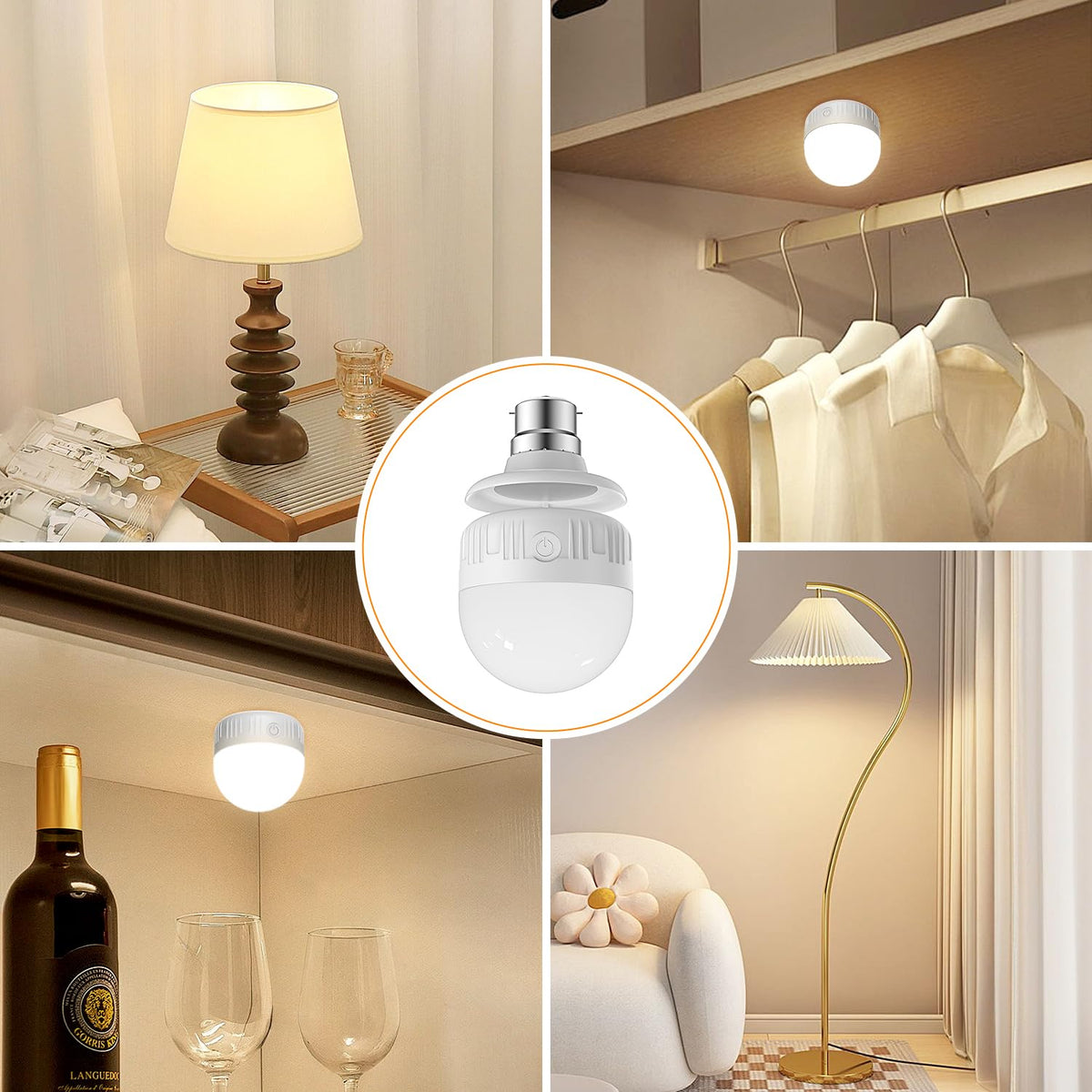 LGMCF E14 Rechargeable Light Bulb, 8W, 3 Colors, Timer, Dimmable, 2 Pack