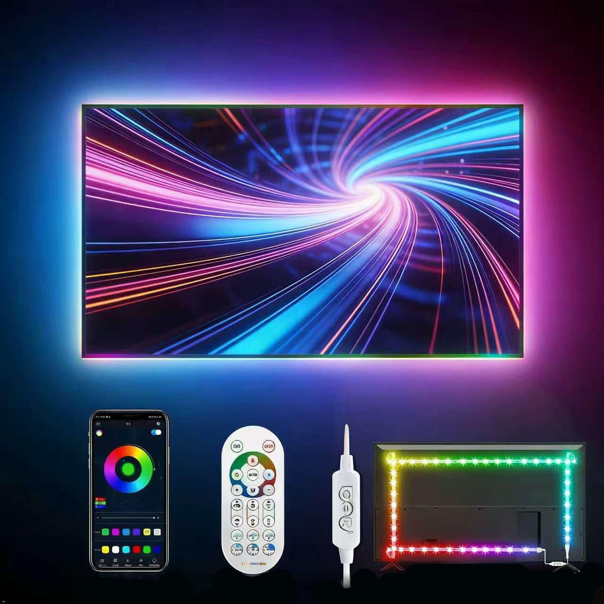 Daymeet TV Led Lights, 4M TV Led Backlight for Lights USB Powered RGBIC Light Strip for 55-75 inch Monitor Behind Lighting with Remote Music Sync Bluetooth APP Control