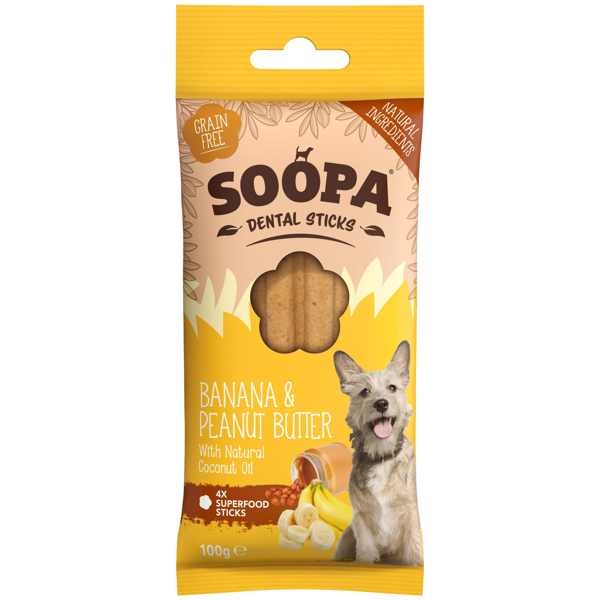 Soopa Carrot & Pumpkin Dog Dental Sticks, Chews to Clean Teeth, 100 g, 1-Pk