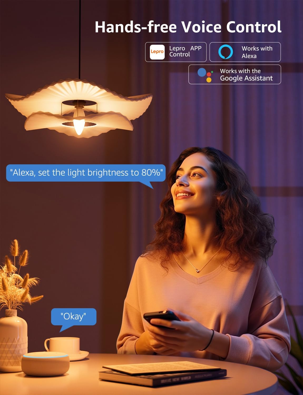 Lepro AI Smart Bulb E14, Colour Changing, Dimmable, Works with Alexa/Google