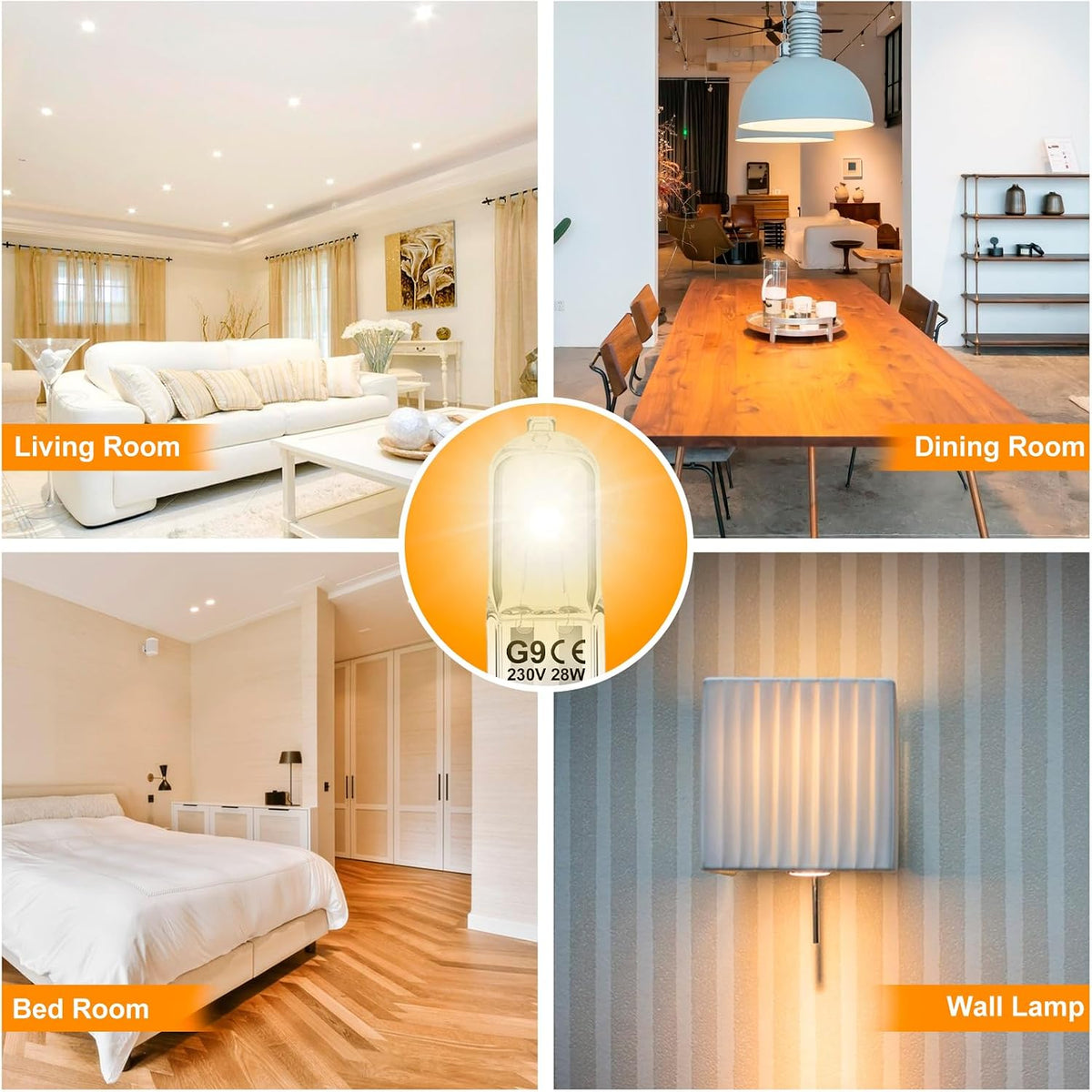 G9 Halogen Light Bulbs, 28W 2700K Warm White 230V Dimmable Capsule Bulbs, Non-Flicker - 12 Pack