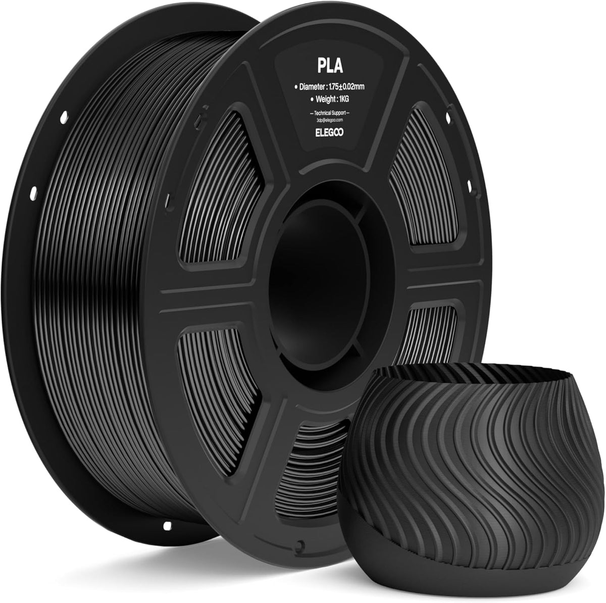 ELEGOO PLA 3D Printer Filament 1.75mm Black 1KG, Easy to Use, Durable