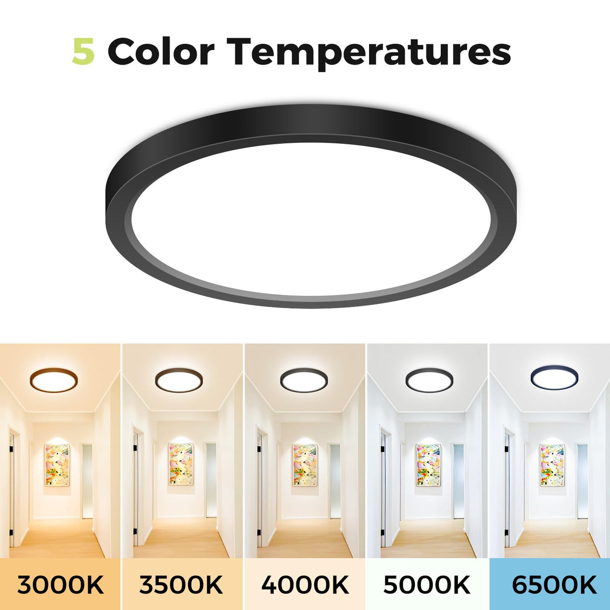 hepside 2 Pack Bathroom Ceiling Light 30cm, 3000K/3500K/4000K/5000K/6500K 5CCT LED Ceiling Lights, 24W, Modern, Waterproof, Round Flush Mount for Bathroom, Kitchen, Bedroom, Hallway