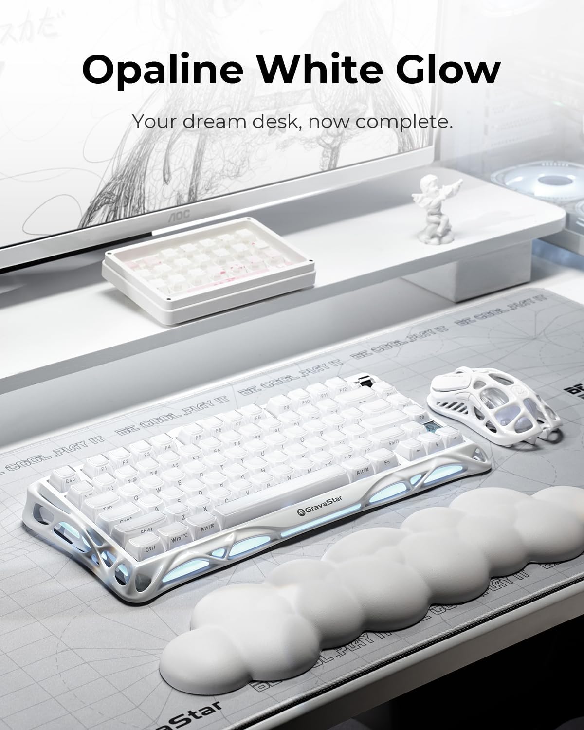 GravaStar Mercury K1 Mechanical Keyboard with Aluminium Frame, 75% Wireless Gaming Keyboard, Hot Swap Custom Keyboard with Button, Gasket, RGB Tri-Mode Keyboard, PBT Keycaps, 8000 mAh White