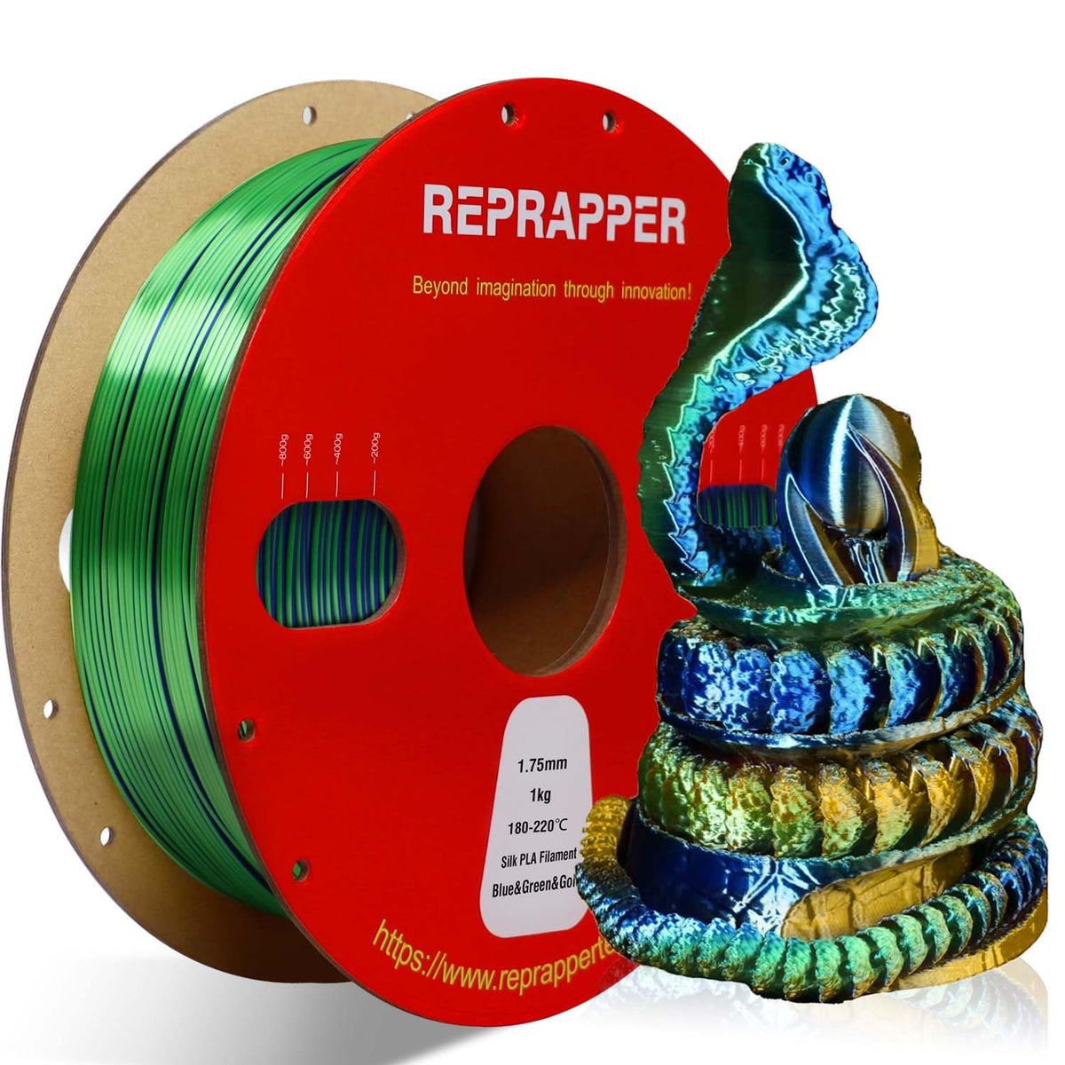 Reprapper 4X 250g Color Pack – Dual Color PLA Filament 1.75mm for 3D Printer & 3D Pen, Multicolour Filament, 4 x 250g Matte Red/Blue, Matte Purple/Green, Silk Red/Blue, and Silk Purple/Green