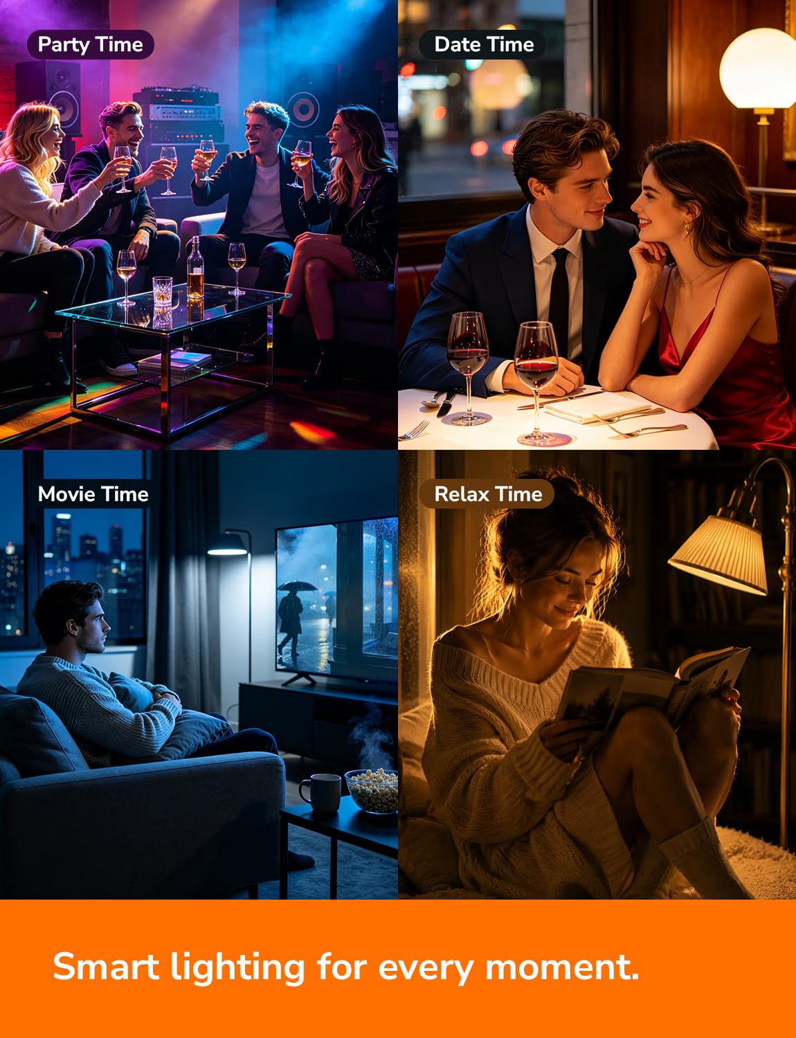 Lepro E27 Smart Bulbs, 806lm 8.5W, RGB Colour Changing, AI Lighting, 2 Pack