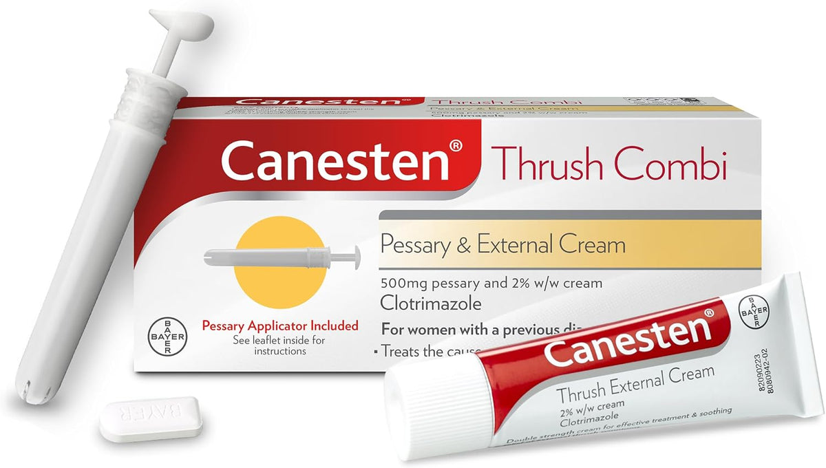Canesten Thrush Combi Pessary & External Cream for Thrush Treatment | Clotrimazole | Two-Step Complete Relief Thrush Treatment