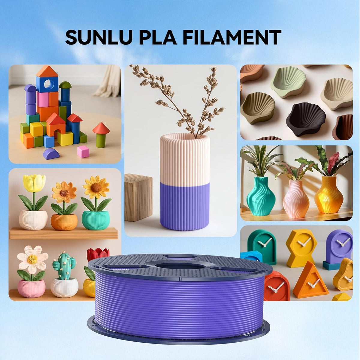 SUNLU PLA Filament 1.75mm Black PLA 1KG, Neatly Wound 3D Printer Filament