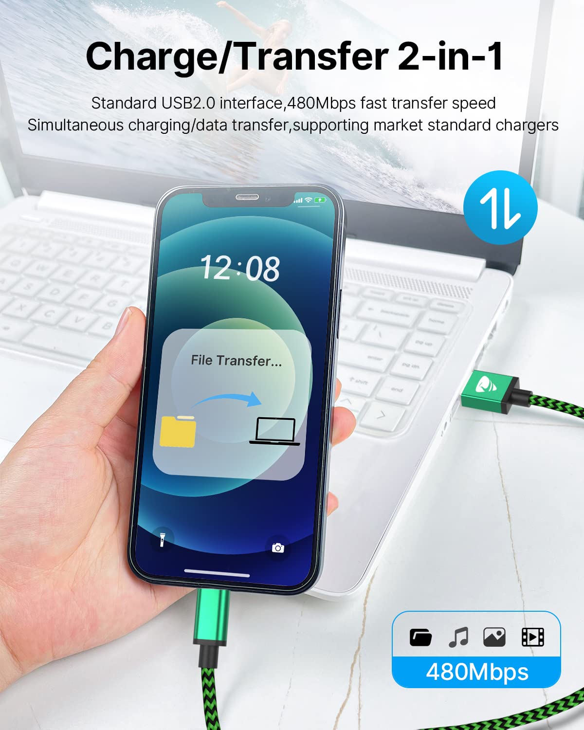 3Pack 2M iPhone Charger Cable, Long iPhone Charging Cable MFi Certified Lightning Cable Fast Charging Cord Braided i Phone Charger Lead USB Cord for Phone 14 13 12 11 Pro Max XS XR 8 7 6 SE, iPad