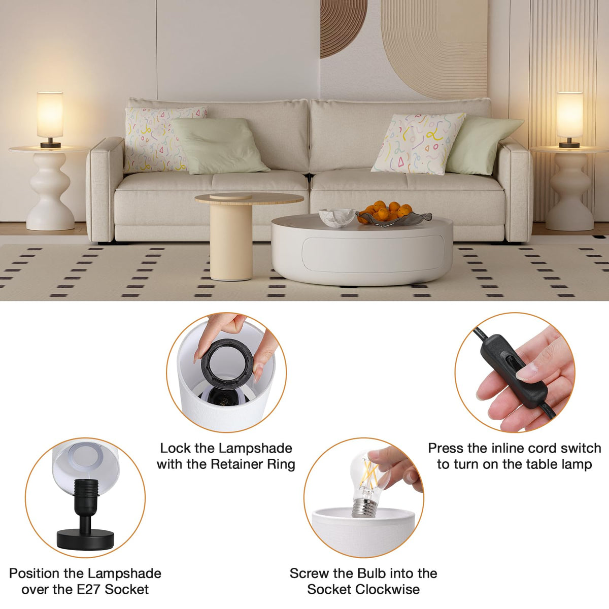 Aooshine Bedside Lamps, 3000K Warm Table Lamp for Bedroom Living Room