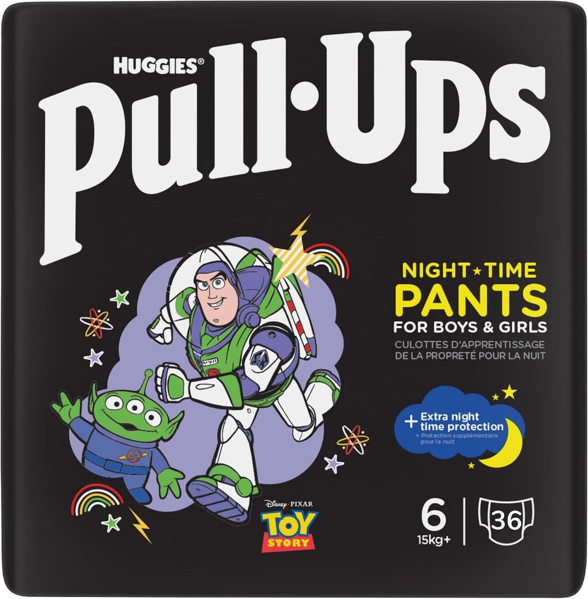 Huggies Pull-Ups, Trainers Night Nappy Pants for 2-4 Years - Size 6-7 Pull Up Nappies (36 Pants) - Extra Night Time Protection - Support for Consistent Potty Training Routines