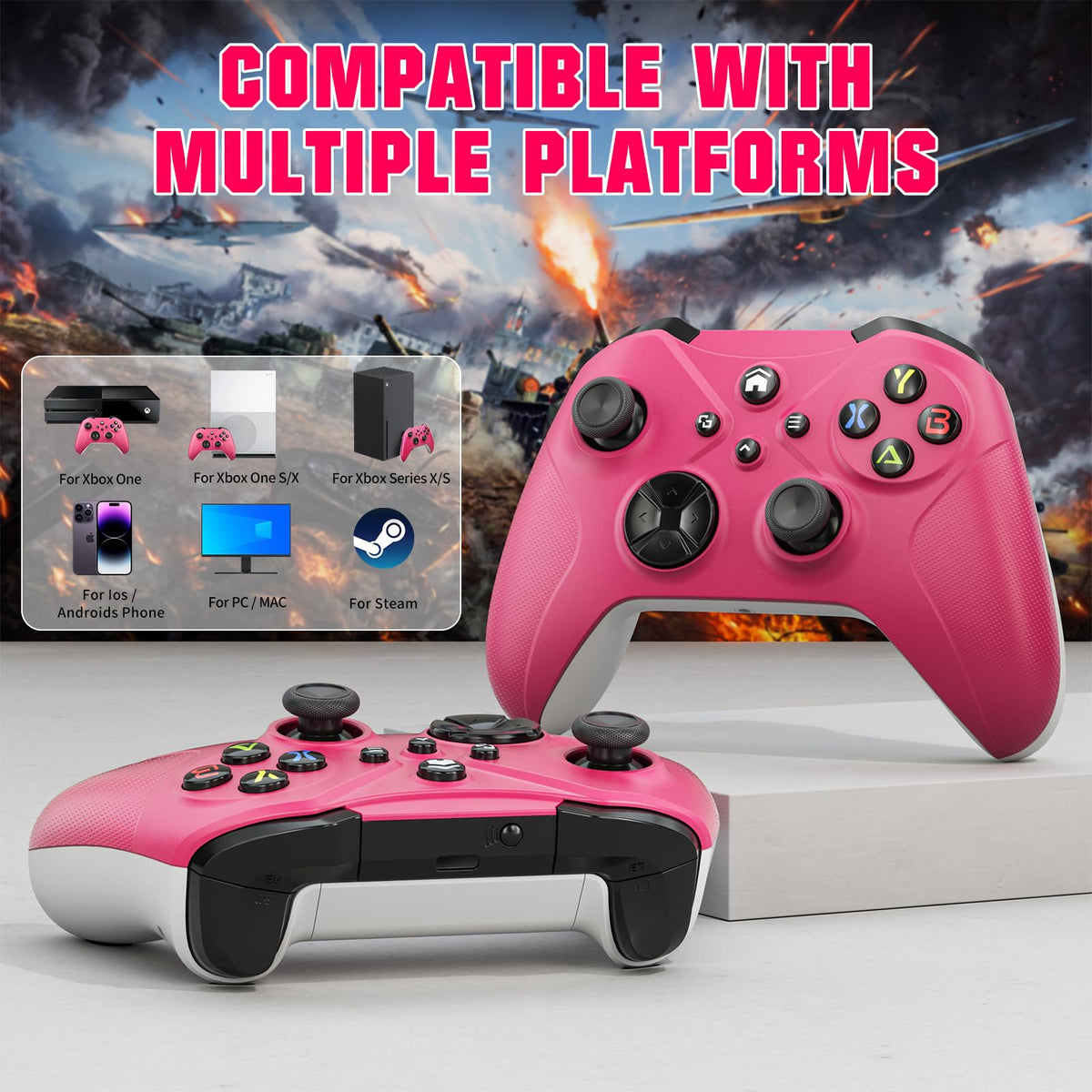 Dinosoo RGB Wireless Controller for PS5/Pro/Slim & PCs, Bluetooth Gamepad with Back Buttons, Touchpad, Macro, Turbo, Dual Vibration, 6-Axis Sensor, Speaker, 3.5mm Audio Jack,White