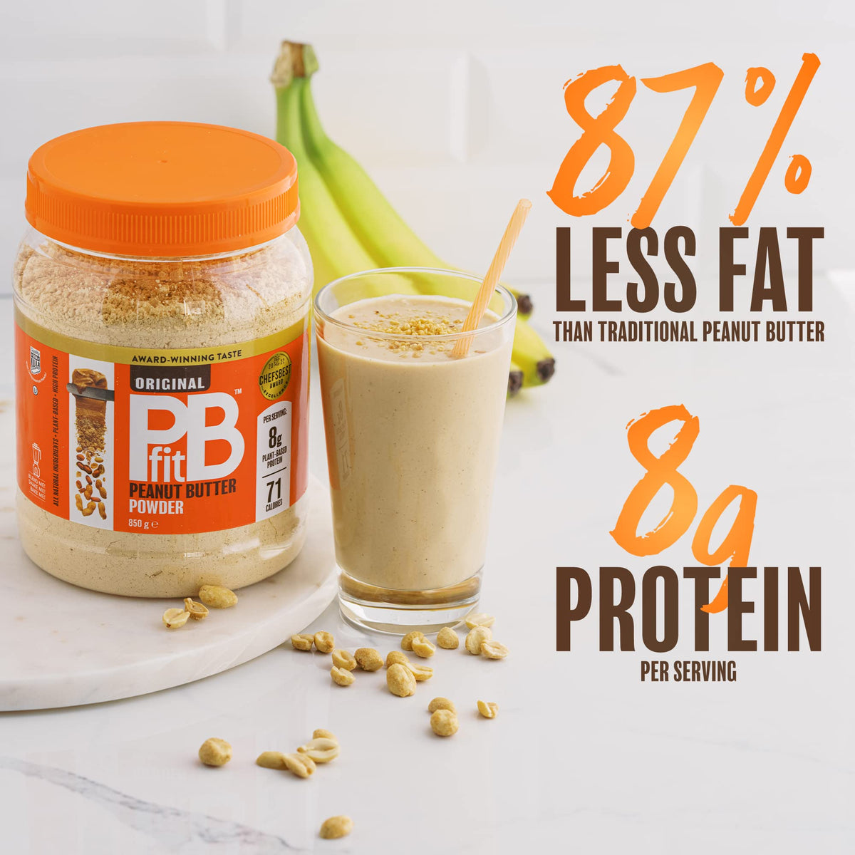 PBfit Classic Peanut Butter Powder 225g, with 8g Protein, 3g Fibre
