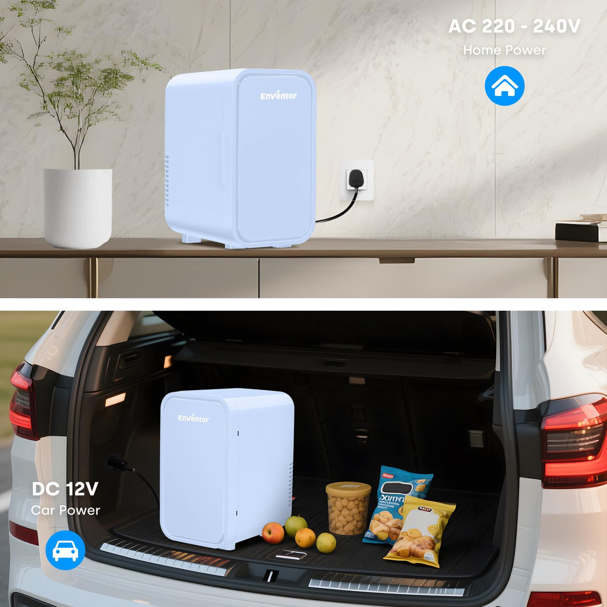 Enventor Mini Fridge 6 Litre/ 8 Can, Portable Cooler and Warmer, AC+12V DC
