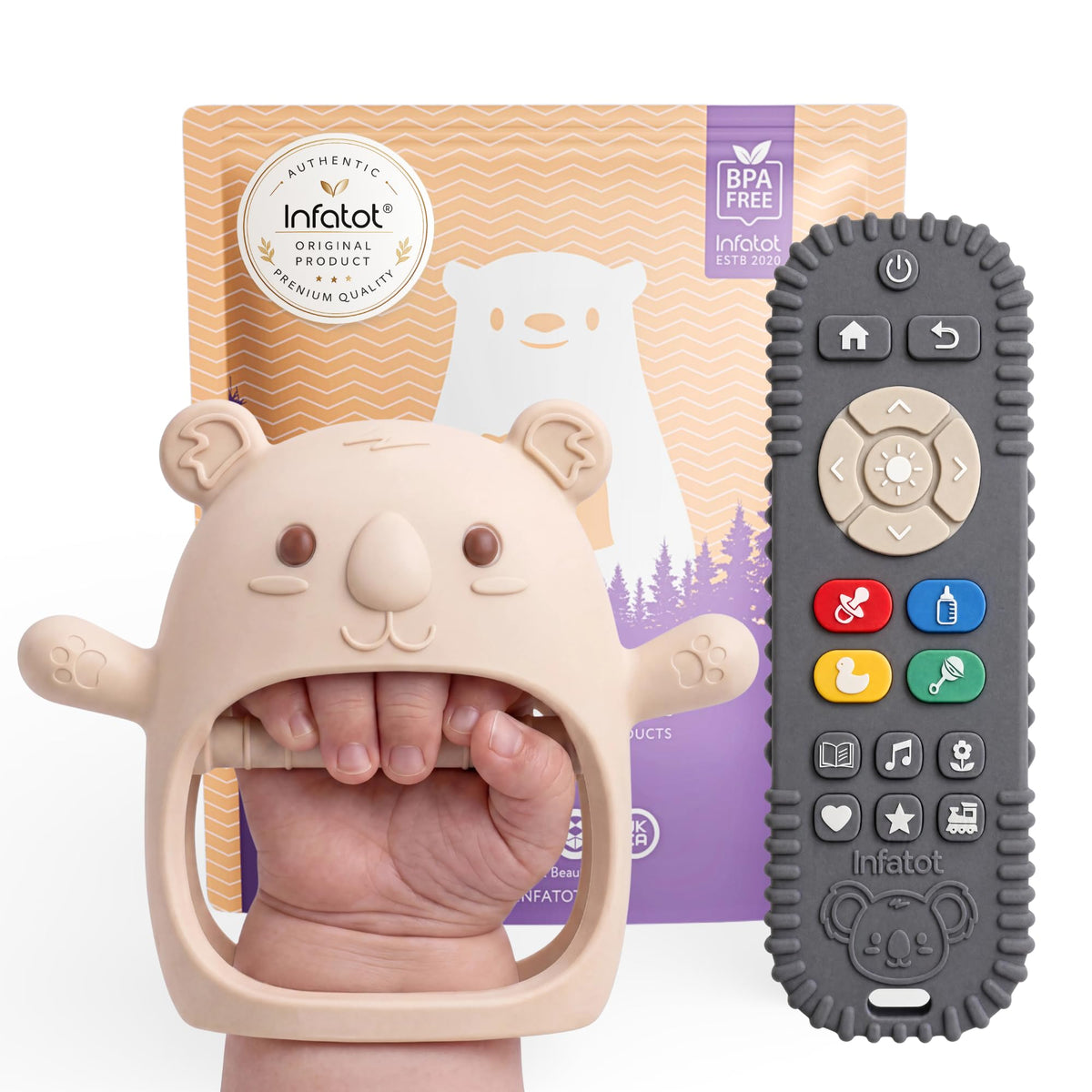 Infatot® Teething Toys for Baby Gifts – Chipmunk Silicone Mitten Teether, Soothing Glove for Infants, Baby Toys 0-6 Months, Soft Chewable Teether Toy to Prevent Finger Sucking, CM Blue.
