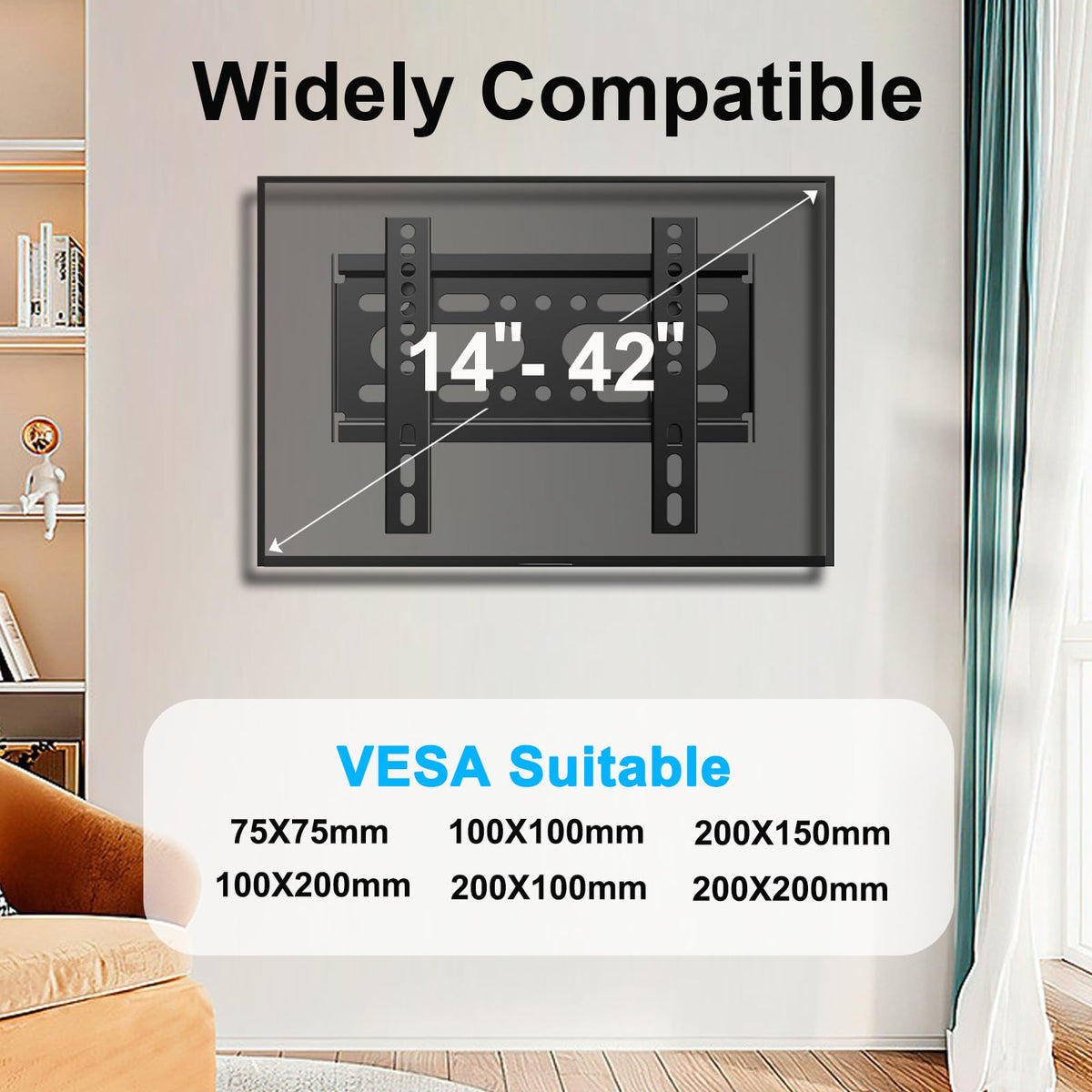 TV Wall Bracket Tilt for 14-42" LED/LCD/OLED Flat&Curved TVs Monitor, Support 25kg with Max VESA 200x200mm Spirit Level Included, Television Wall Mount Fit 32 38 40 inch Universal TV Bracket