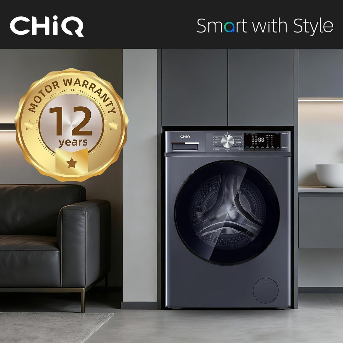 CHiQ 9kg Washing Machine with Class A for Large Families Grey