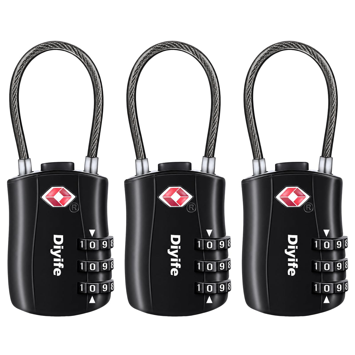 Diyife TSA Approved Luggage Locks with Flexible Steel Cable, Easy to Set up