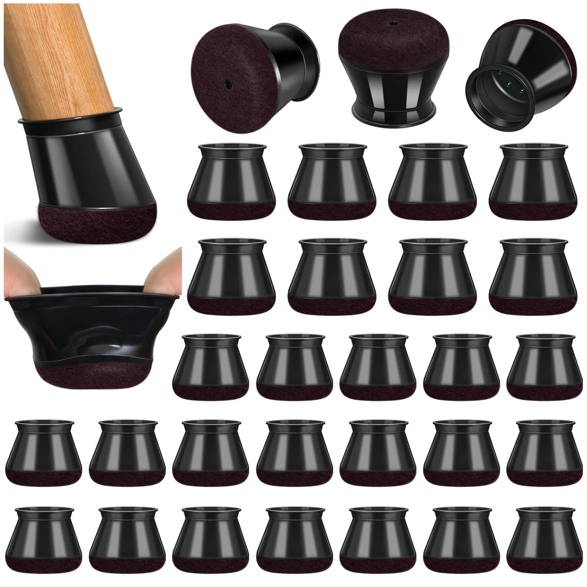 Chair Leg Floor Protectors, 16 Pcs, Medium Round Black
