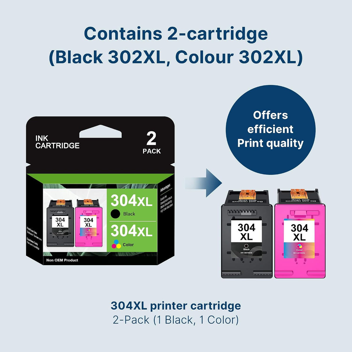 304XL Printer Ink 1Black 1Tri-Colour Replacement for HP 304 Ink Cartridges