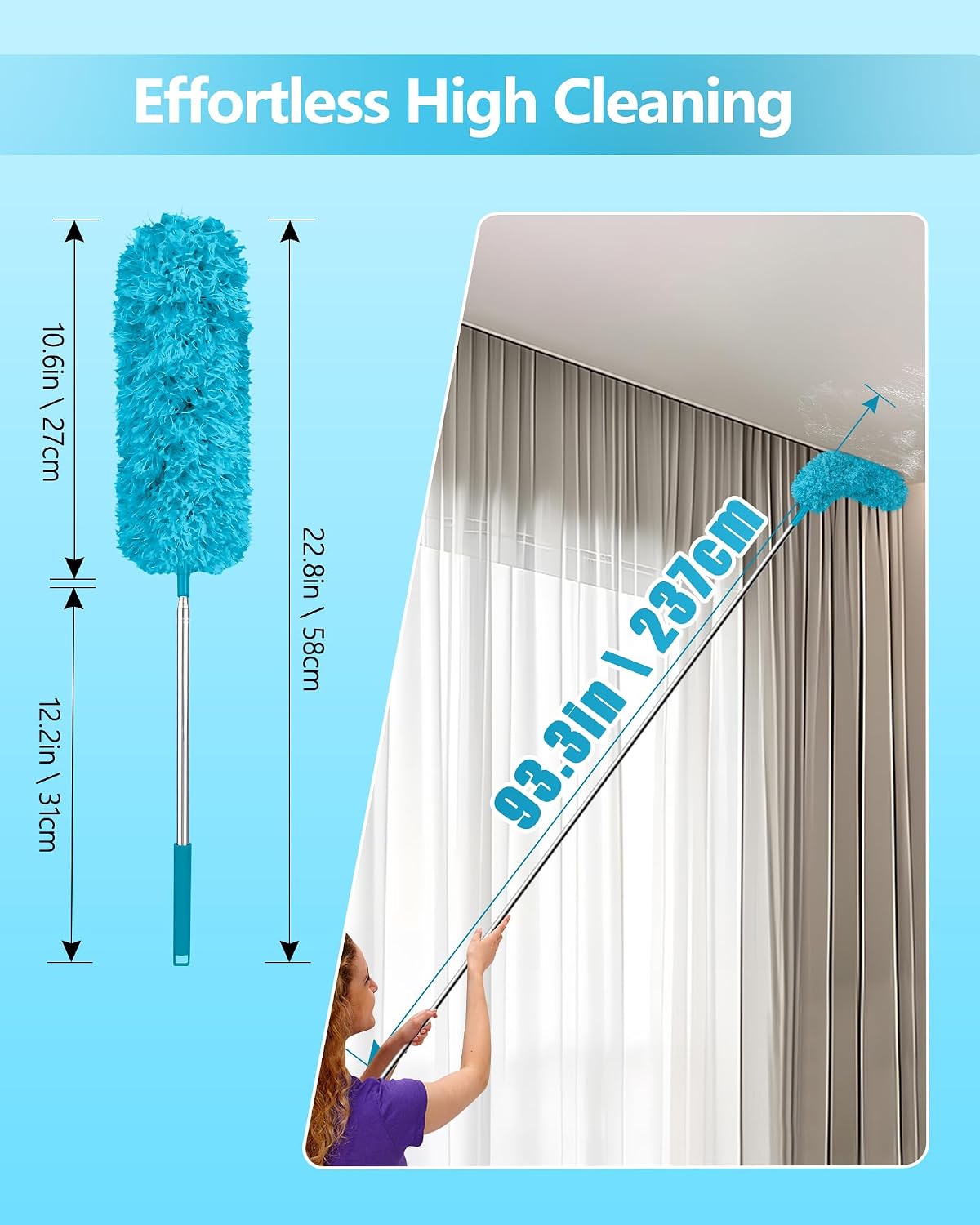 Fogray 2026 Upgraded 240cm Extendable Feather Duster with Soft Silicone Cap