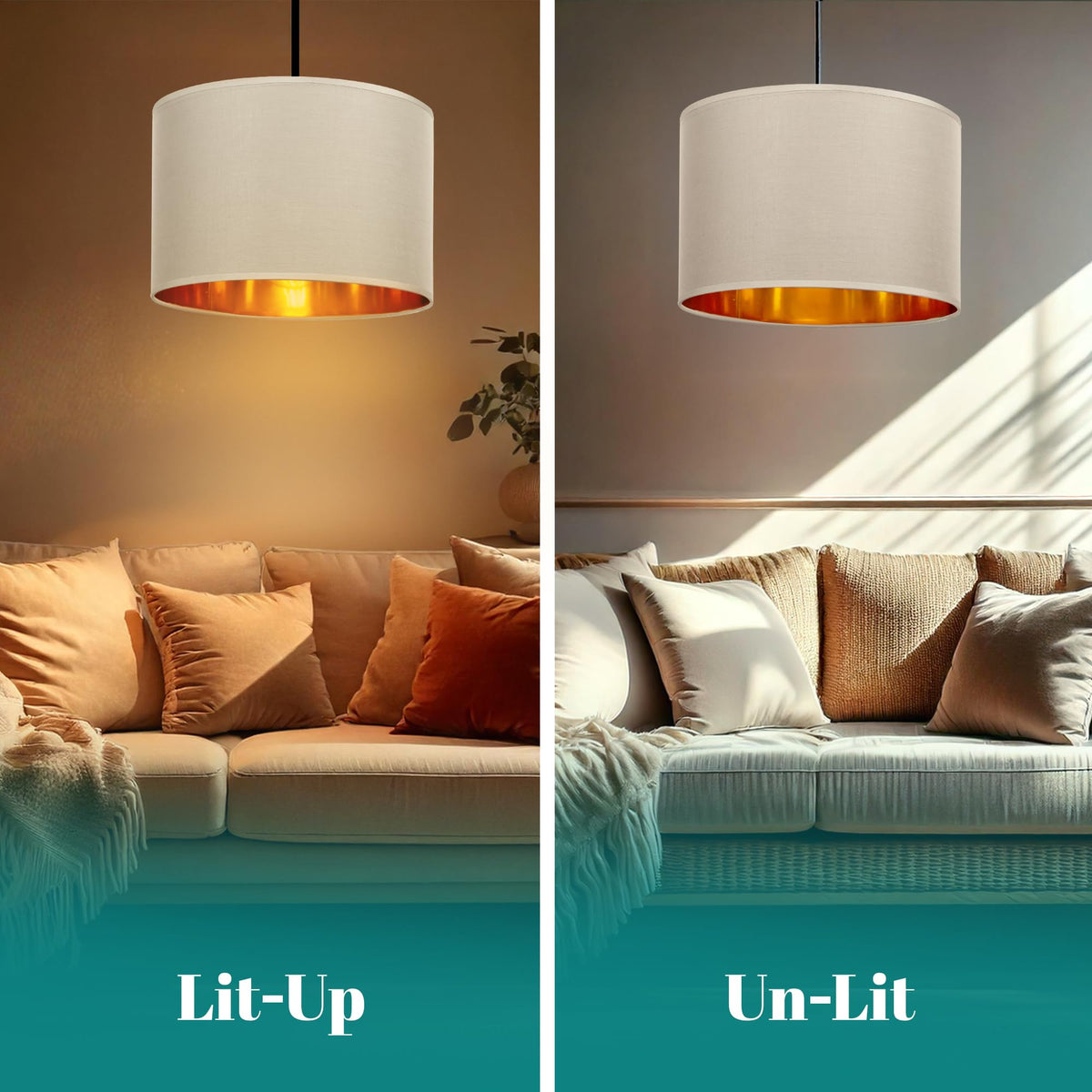 GIGGI Fabric Lamp Shades with Golden Inner Light Shade Ceiling – Modern Lampshades for Ceiling Lights, Lamp Shades for Table Lamps, Floor Lamps, Living Room, Bedroom, Home Décor (Green, 12")